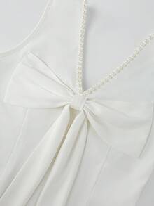 SHEIN LUNE White Backless Beaded Bow Decor Sleeveless Women's Blouse Wedding Dinner Summer Romantic Elegant - White - View 3