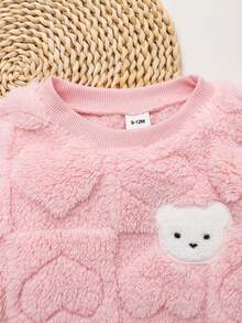 SHEIN 女嬰秋冬可愛毛茸茸卡通圖案保暖內裡加厚運動衫套裝 - 淺粉色 - 查看 8