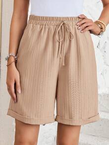 Sylviya Women's Solid Color Drawstring Waist Casual Versatile Daily Shorts - Khaki - View 6