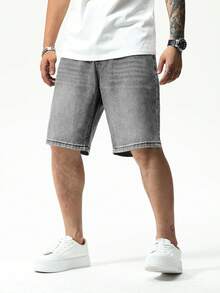 QuarKem Herren lässige Jeans Shorts mit schräger Tasche, Sommer Straßenmode - Hellgrau - Übersicht 4
