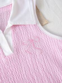 SHEIN Playful Pals 女童夏季淺藍色V領蝴蝶結刺繡背心套裝，搭配復古牛仔彈性腰設計，腰帶3D蝴蝶結修身套裝 - 彩色 - 查看 12