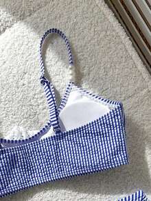 Swim Mod Girls' Striped Tank Top Swim Top And V-Shaped Bikini Bottoms 2 Pieces Set - Blue - View 5