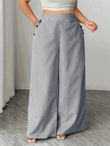 SHEIN Tall CURVE Plus Size Women's New Korean Style Exquisite Elegant Autumn Fashion Minimalist White Linen Pants, High Waist Slimming Straight Leg Trousers Cruise - Multicolor - View 4