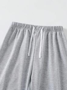 SHEIN 青少年女孩抽繩下擺可調節寬腿直筒休閒長褲 - 彩色 - 查看 3