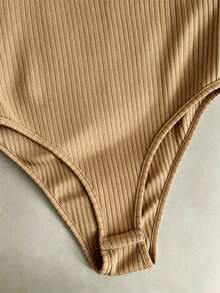 SHEIN Franclia Summer Casual Solid Color Spaghetti Strap Bodysuit - Camel - View 6