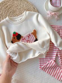 SHEIN Setelan Baju Sweatshirt Lengan Panjang dan Celana Panjang Bergaris Motif Kartun Lucu Kasual untuk Bayi Perempuan (3 Setelan, Dapatkan 1 Setelan Acak) - Putih - View 11