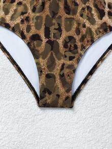 Swim SXY 2026 Hot-Selling Metal Accessory Gold Foil Leopard Print Sexy Halter Neck One-Piece Beach Swimsuit - Gold - View 5