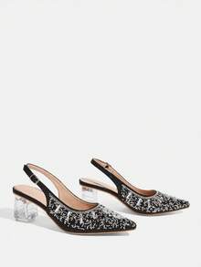CUCCOO TILAWA Women's Crystal And Glass Rhinestone Pointed Black High-Heeled Shoes, Suitable For Going Out, Banquets, Parties And Other Activities - jet black - View 3