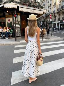 SHEIN PariChic Women's Summer Casual Polka Dot Midi Skirt, Elastic High Waist A-Line Flowy Skirt - Multicolor - View 2