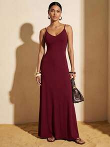 Zivah 2026 Spring/Summer Music Festival Easter St. Patrick's Day Valentine's Day Western Minimalist Bohemian Casual Vacation Burgundy Dress - Burgundy - View 5