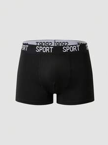 4pcs Teen Boys Boxer Briefs, Comfortable Soft Solid Color Waistband With English Sport Letter Print - Multicolor - View 4