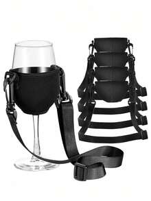 1/2/4Pcs Portable Wine Glass Holder, Neck Hanging Stemware Rack With Adjustable Strap & Neoprene Protective Sleeve, Hands-Free Design For Party Picnic BBQ, Available In Black & Pink - Multicolor - View 9