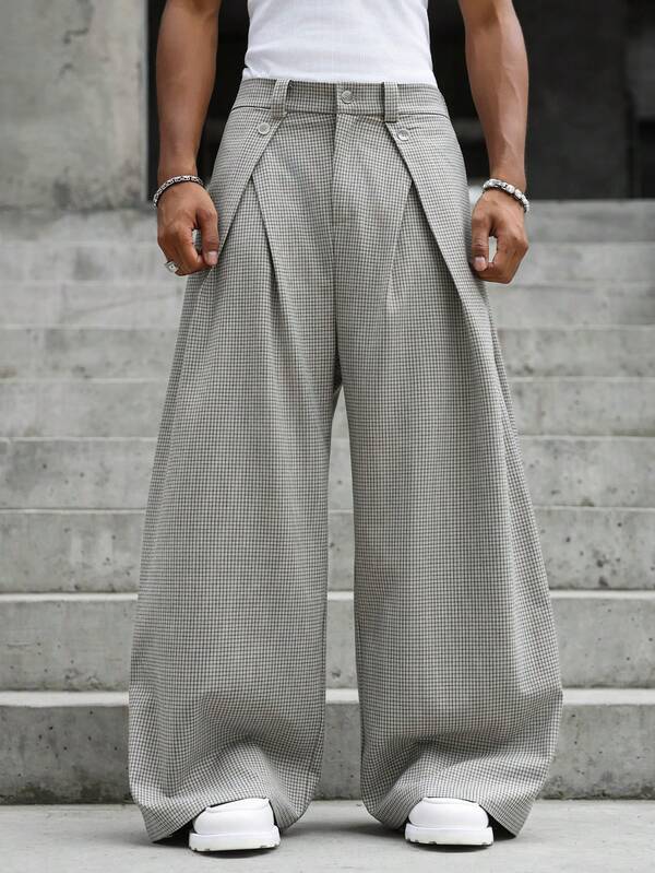 Major Grit Men's Casual Commute Plaid Wide Leg Pants