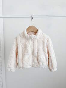 SHEIN LMoss Kids LMoss Baby Girl Cute And Casual Furry Stand Collar Jacket With Heart Pattern, Perfect For Autumn And Winter - Apricot - View 6