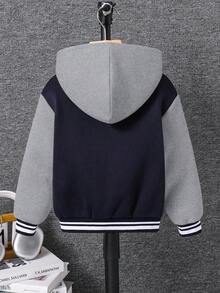 SHEIN 兒童小男孩嬰兒男孩休閒百搭拼接拼色加厚連帽外套，適合學校、花園、生日、秋季、冬季、萬聖節、復古風 - 彩色 - 查看 2