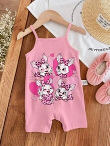 SHEIN LMoss Kids 随机发送1套，可爱多巴胺粉色卡通爱心蝴蝶结兔子印花女婴休闲背带连体短裤，适合春夏、派对、度假、婚礼季、户外野餐、郊游、街头摄影、休闲放松等场合，可作礼物 - 彩色 - 查看 7