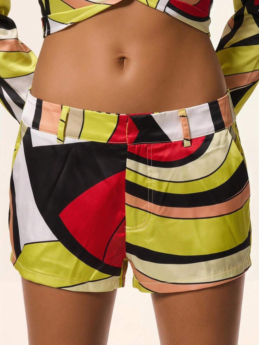 MUSERA Pantaloncini corti in raso aderenti con stampa personalizzata, stile mini, estivi, sexy e carini, per vacanze di primavera, Ibiza, eleganti, festa Limonada - Rosso - Visualizzare 1