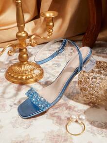 CUCCOO TILAWA Women's Fashion Crystal Glass Rhinestone Decorated High Heel Sandals For Outdoor Events And Parties, Spring Shoes, Spring Break Easter Prom Heels - Dusty Blue - View 3
