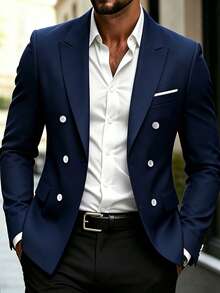 Manfinity Mode Men's Navy Blue Minimalist Suit Blazer, Ceremony - Navy Blue - View 5