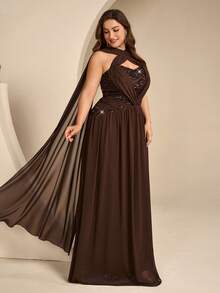 Coutiva Elegant Sequin Glitter Fitted Long Evening Dinner Gown For Banquet, High-End Socialite Style Wedding Brown Autumn - Coffee Brown - View 3