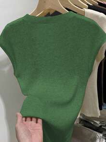 Franclia 2025 Spring/Summer New U-Neck Short Sleeve Knit Top - Army Green - View 2