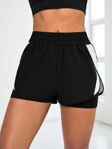 Gameset SHEIN Sport 女款 2-In-1 對比色口袋運動短褲 - 彩色 - 查看 7