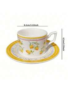 1 Set Ceramic Coffee Cup With Saucer, Lemon Pattern Mug, Perfect Gift For Valentine's Day, Father's Day & Mother's Day, Multipurpose Cup For Coffee Milk Juice, Ideal For Home Restaurant Cafe Coffee Lovers - Multicolor - View 10