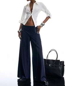 LYSMO Women's Solid Color Casual Y2k Hip Hop Punk Versatile Daily Wear Long Pants Going Out Night Out Navy Blue Autumn - Navy Blue - View 7