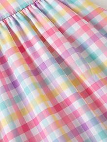 SHEIN 少女編織格紋花卉方領荷葉邊休閒洋裝 - 彩色 - 查看 6