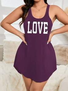 SHEIN Casual Underwear&Sleepwear 大尺碼女款字母印花休閒背心式睡裙 - 紫色 - 查看 6