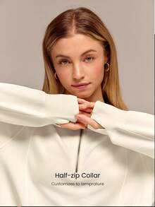 GLOWMODE Modal Silk Touch Oversized Long Sleeve Half-Zip Sweatshirt  Spring Summer - White - View 3
