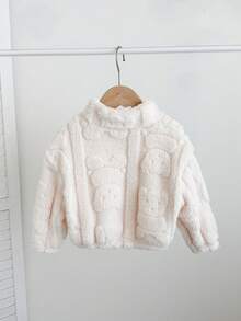 SHEIN LMoss Kids LMoss Baby Girl Cute And Casual Furry Stand Collar Jacket With Heart Pattern, Perfect For Autumn And Winter - Apricot - View 2