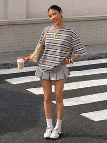 Muchica 女款大尺碼休閒簡約圖案圓領短袖超寬鬆T恤 - 彩色 - 查看 6