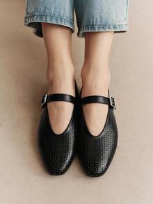 Rosivie Buckle Simple Daily Generous Fashion Versatile Casual Walking Workplace Commuter Women Flat Shoes - Quiet Night Black. - View 9