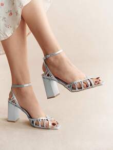 Rosivie Ballerines noires à bout carré et talon épais en cuir PU pour femmes, minimalistes et confortables pour le port quotidien et les occasions - Cuir verni, argent - Voir 9