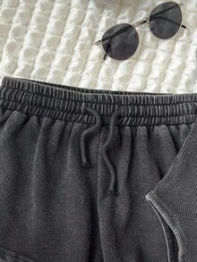 SHEIN 青少年女孩時尚休閒梭織純色無袖上衣與短褲套裝，百搭，適合派對、街頭穿搭、姊妹拍照、公園、露營、度假、日常休閒 - 灰色 - 查看 4
