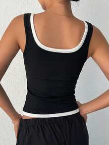 DAZY Women's Colorblock Patchwork 2 In 1 Padded Tank Top Camisole - Black - View 2