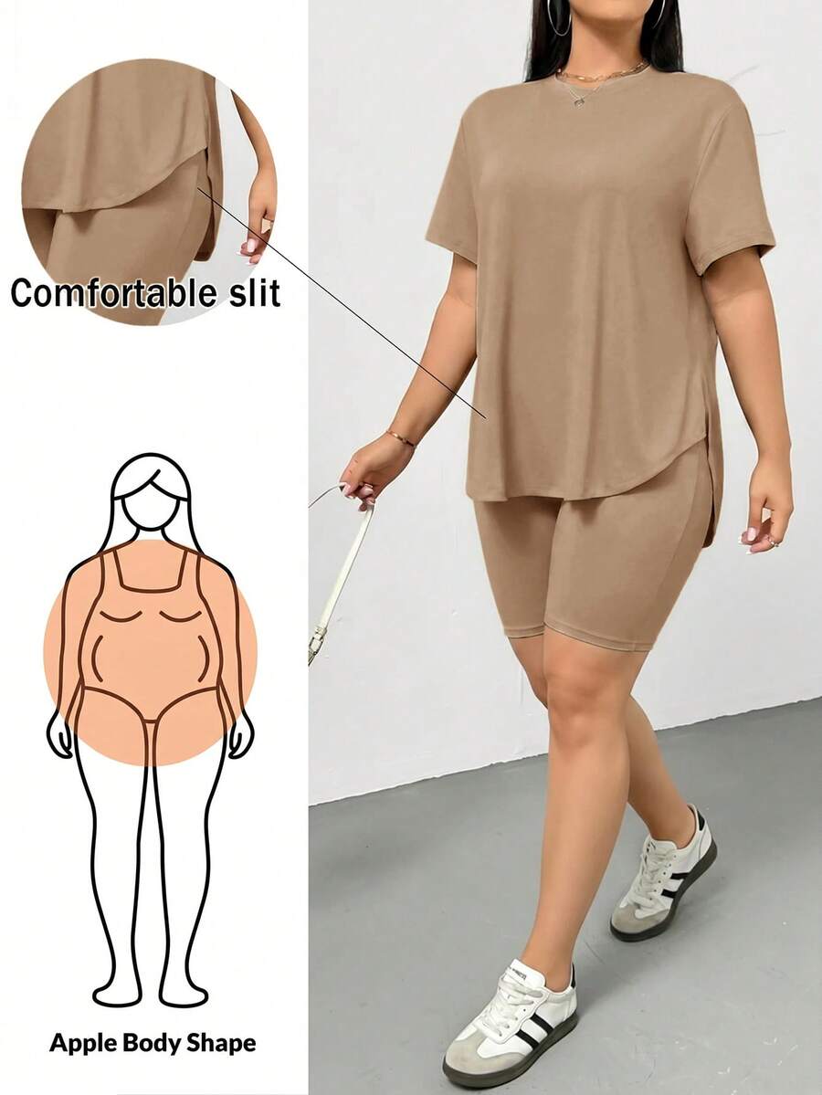 Shapeblank 大尺碼女款夏季時尚休閒寬鬆高彈力舒適基本兩件套