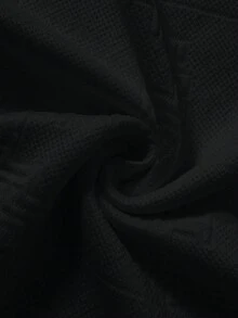 Manfinity Homme Men's Knitted Jacquard Solid Color Textured Collar & Cuff Ribbed T-Shirt - Black - View 7