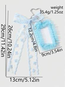 ROMWE Kawaii 1個清新甜美藍色蕾絲刺繡蝴蝶結星星吊墜網格百褶蕾絲壓克力卡片DIY愛心鑰匙圈包包掛飾，女孩佩戴節日禮物 - 藍色-195 - 查看 3