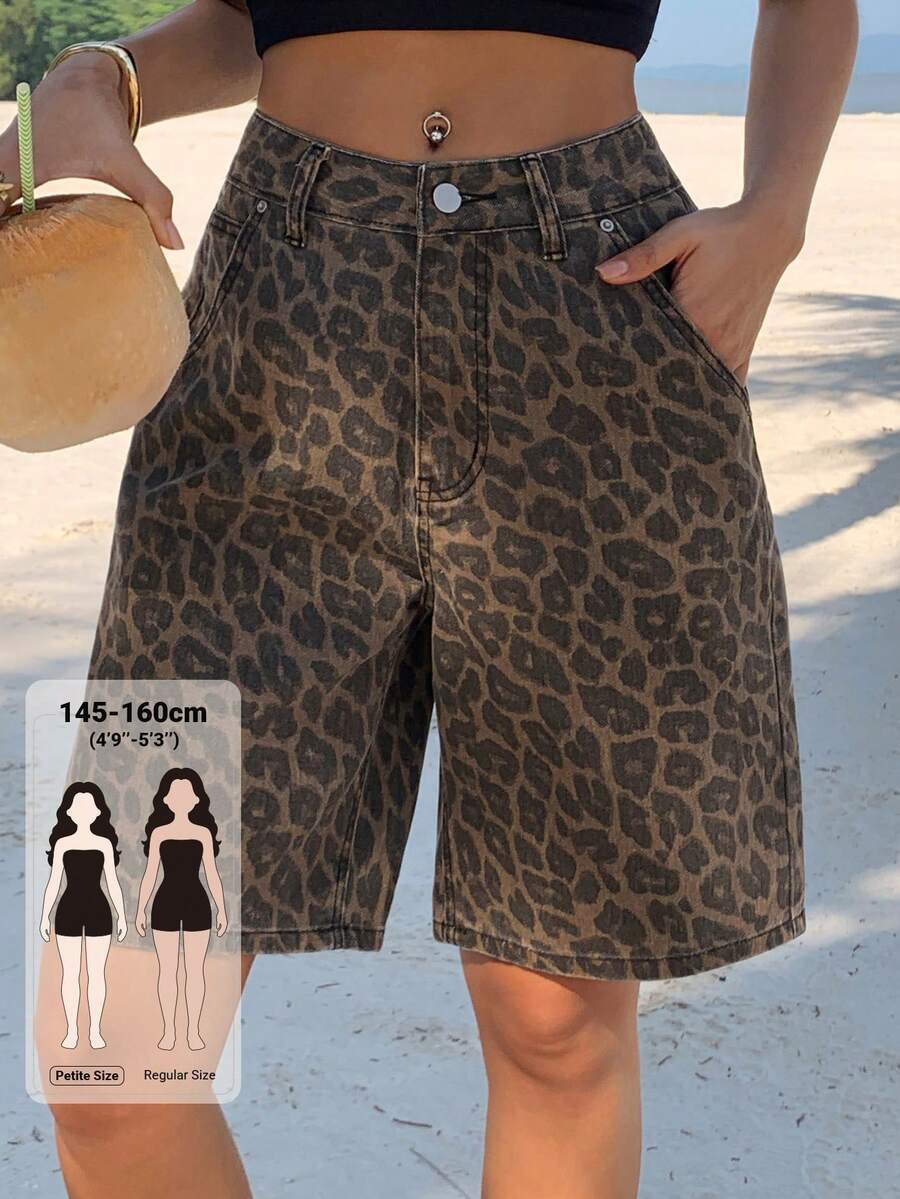 DAZY Women's Leopard Print Denim Shorts, Korean Style, Summer Jorts Petite - Blue - View 1