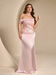 Coutiva Vestido de Noche Formal de Talla Grande con Bordado, Lentejuelas, Patchwork y Satén (Estilo de Mano de Obra Pesada) - Rosa - Ver 4