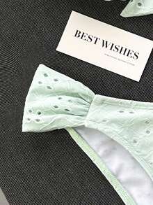 Swim Vcay Spring/Summer Solid Color Shoulder Strap Jacquard Fabric Non-Wired Bow Decor Cute Beach Vacation Swimsuit Set - Green - View 3