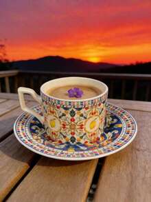 1 Set Ceramic Coffee Cup With Saucer, Lemon Pattern Mug, Perfect Gift For Valentine's Day, Father's Day & Mother's Day, Multipurpose Cup For Coffee Milk Juice, Ideal For Home Restaurant Cafe Coffee Lovers - Multicolor - View 7