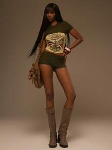 MUSERA Mesh Graphic Top Micro Short Three Piece Se - Green - View 5