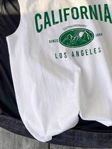 Camiseta sin mangas de estilo casual y sencillo con patrón de letras para niños pequeños, adecuada para el verano - Blanco - Ver 4