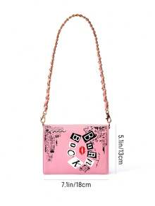 Mean Girls | SHEIN 1件卡通圖案印花PU皮革金屬鏈條單肩包腋下包，適合女性與學生，適用於通勤、購物、旅行、書本攜帶 - 粉 - 查看 7