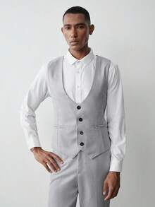 MENRIVO Men's Colorblock Patchwork Waistcoat And Pants Formal Suit Set Formal, Ceremony - Light Grey - View 3