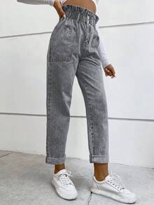 SHEIN Unity 休閒水洗高腰牛仔褲 - 灰色 - 查看 5
