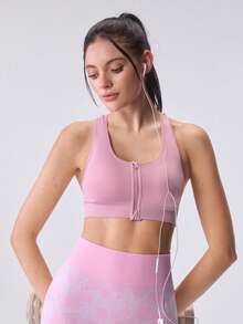 Loungeista EMUPER 3pcs Seamless Front Zipper Women Casual Sports Bras, Hollow Breathable Racerback Fitness Yoga Sports Underwear - Multicolor - View 8